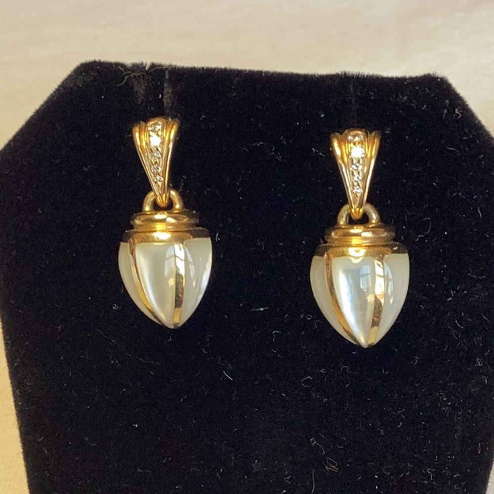 FINAL SALE PRICE Kabana 14K Yellow Gold MOP Diamond Earrings